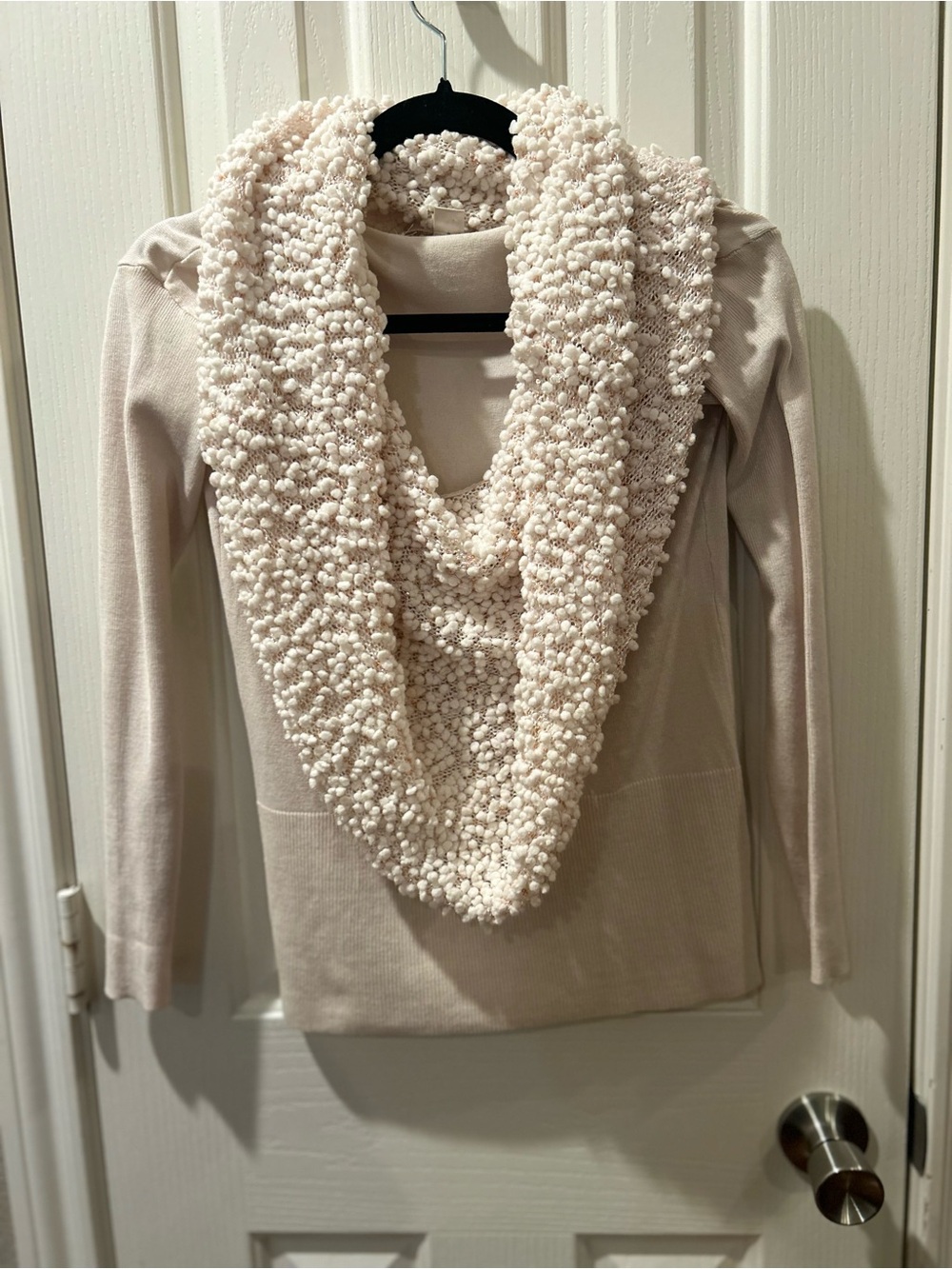 Boston Proper Cream Turtleneck Sweater with Textured Infinity Scarf